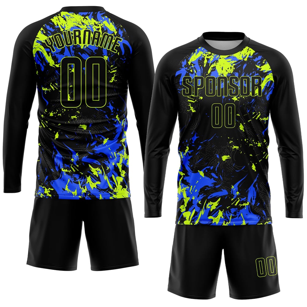 Black Jersey Green-Royal Soccer Neon Uniform Sublimation Custom Black
