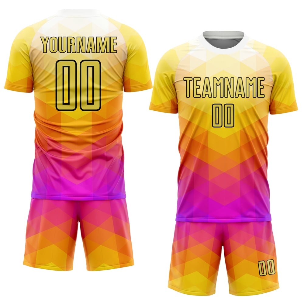 Hot Shapes Soccer Geometric Custom Pink-Black Jersey Yellow Uniform Sublimation