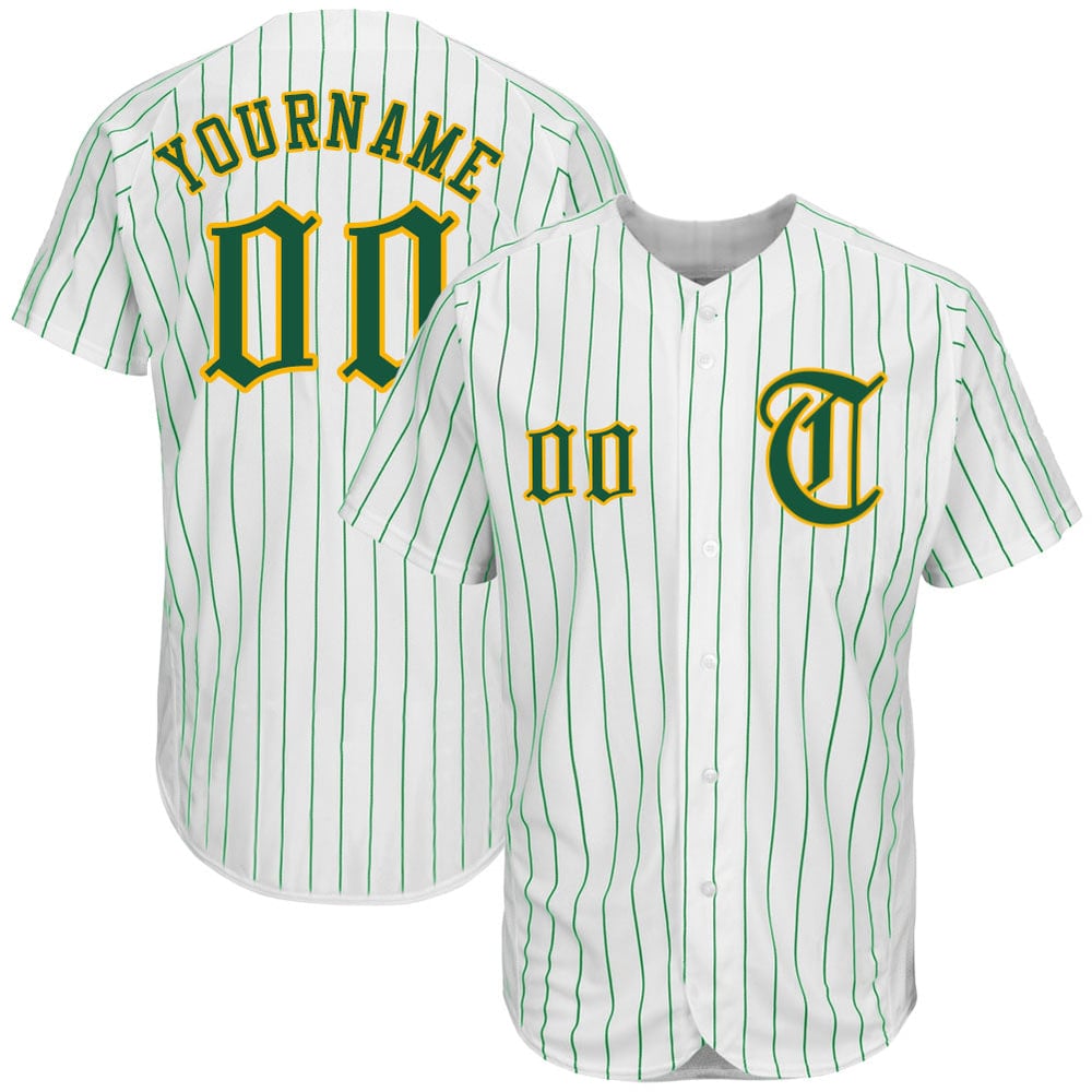 Camiseta de béisbol Kelly auténtica, personalizada, de raya diplomática, verde, blanco, verde y dorado