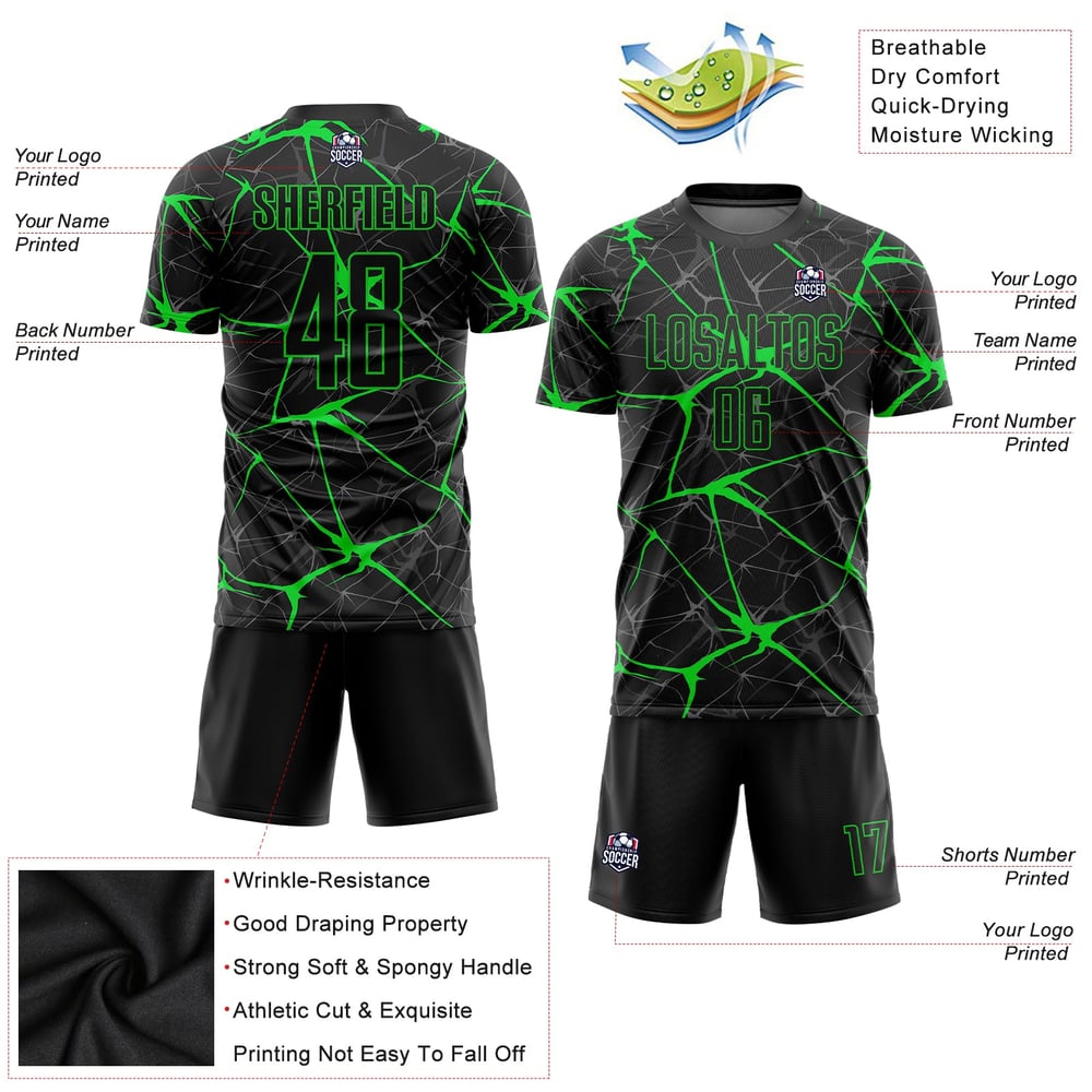 Uniform Soccer Black Neon Jersey Custom Green Sublimation
