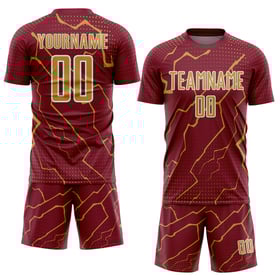 Maglia personalizzata da calcio Sports Crimson Uniform Lightning Sublimation Old Gold-White