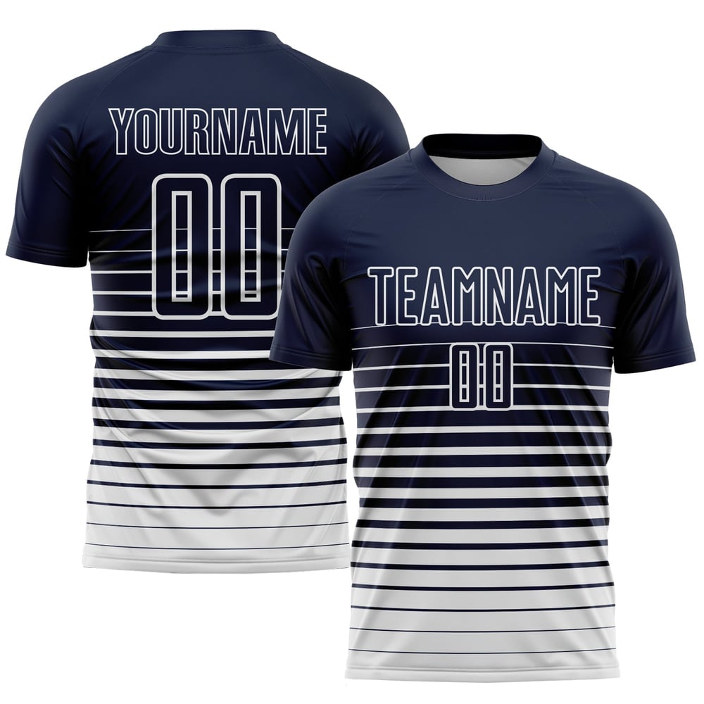 Soccer Pinstripe White Fashion Custom Sublimation Navy Jersey Uniform Fade