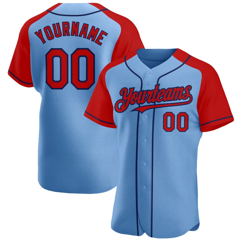 Red-Navy Light Sleeves Baseball Jersey Blue Authentic Raglan Custom