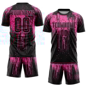 Maillot de football personnalisé rose et noir par sublimation