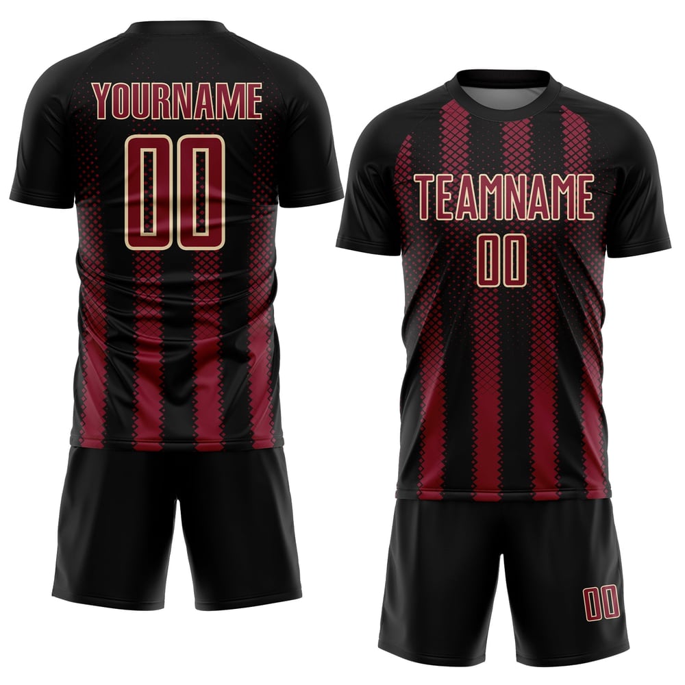 Uniform Form Fußball Custom Crimson-Creme Jersey Geometrische Sublimation Schwarz