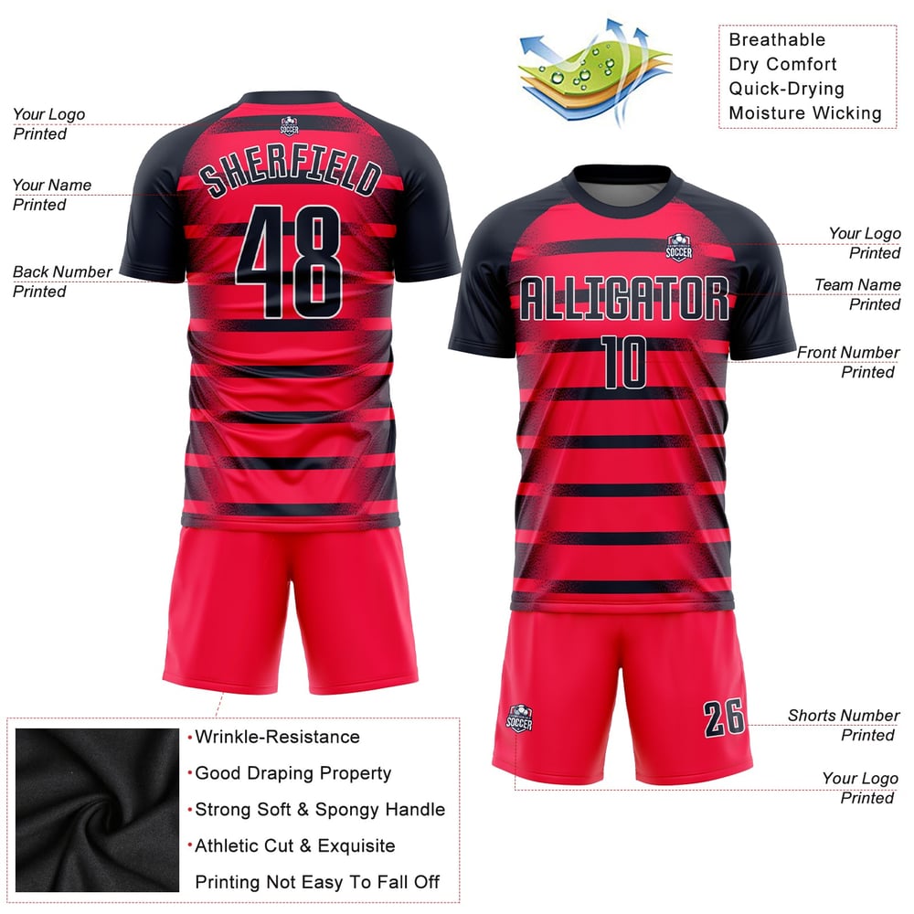 Jersey Custom Sublimation Red Soccer Uniform Navy-White