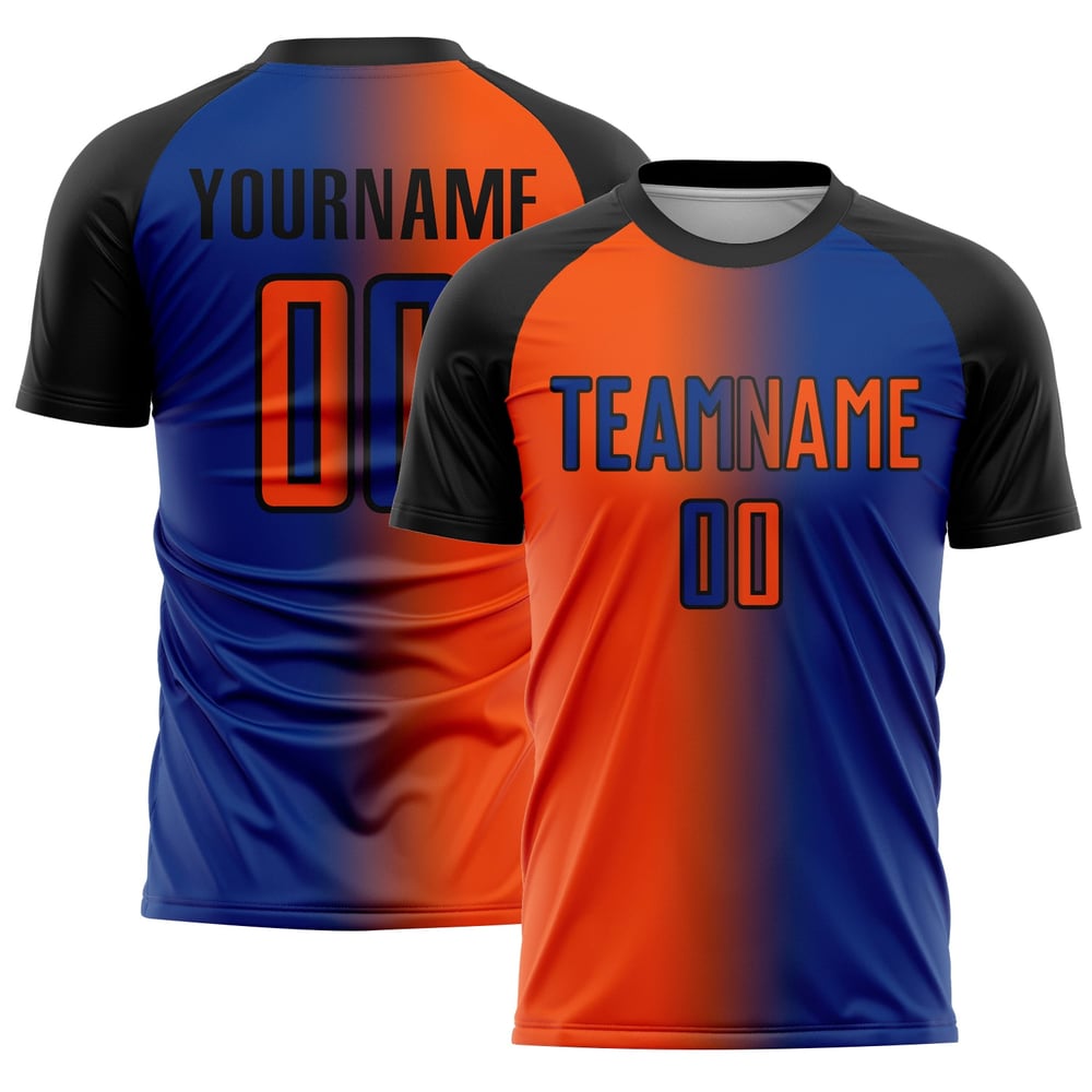 Jersey Fußball Royal Sublimation Orange-Schwarz Mode Gradienten Custom Uniform
