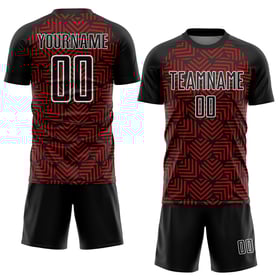 Camiseta de fútbol con sublimación de formas geométricas abstractas, color rojo y blanco, personalizada, color negro