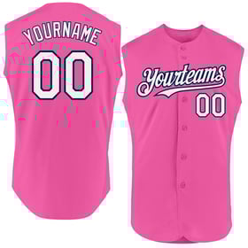 Sleeveless Pink Baseball Custom Jersey White-Navy Authentic