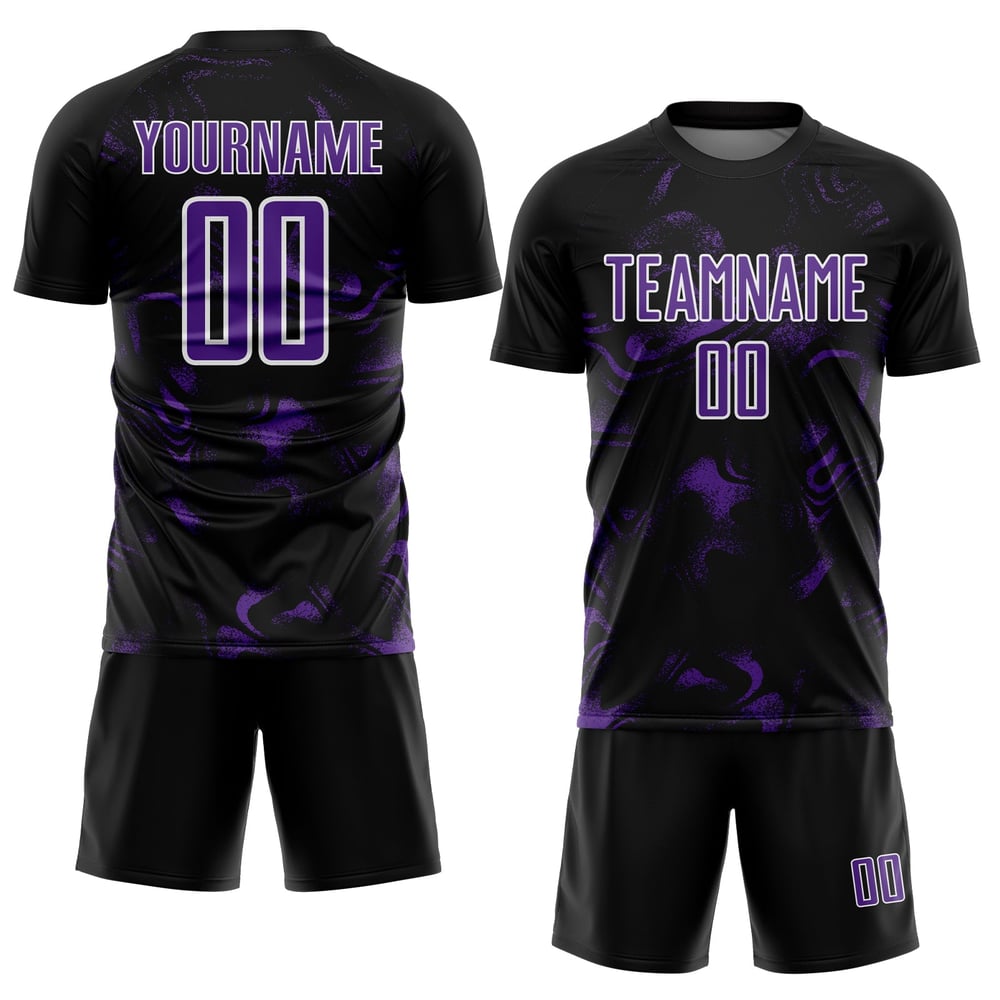 Schwarz Custom Uniform Sublimation Abstrakt Lila-Weiß Jersey Fußball Flüssigkeit