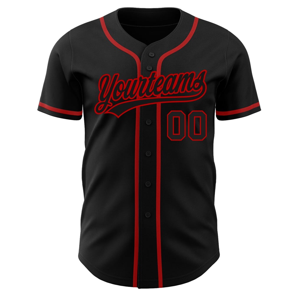 Camiseta de béisbol negra y roja personalizada auténtica negra