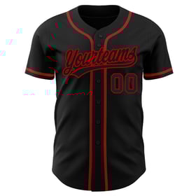 Camiseta de béisbol negra y roja personalizada auténtica negra