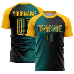 Fußball Sublimation Schwarz Gradienten Uniform Mode Jersey Teal-Gold Custom