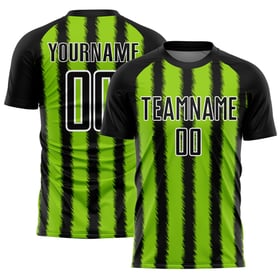 Camiseta de fútbol personalizada con sublimación de líneas verde neón y blanco en negro
