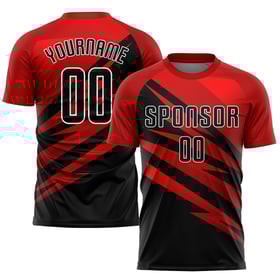 Maillot de football personnalisé à sublimation rouge, noir et blanc