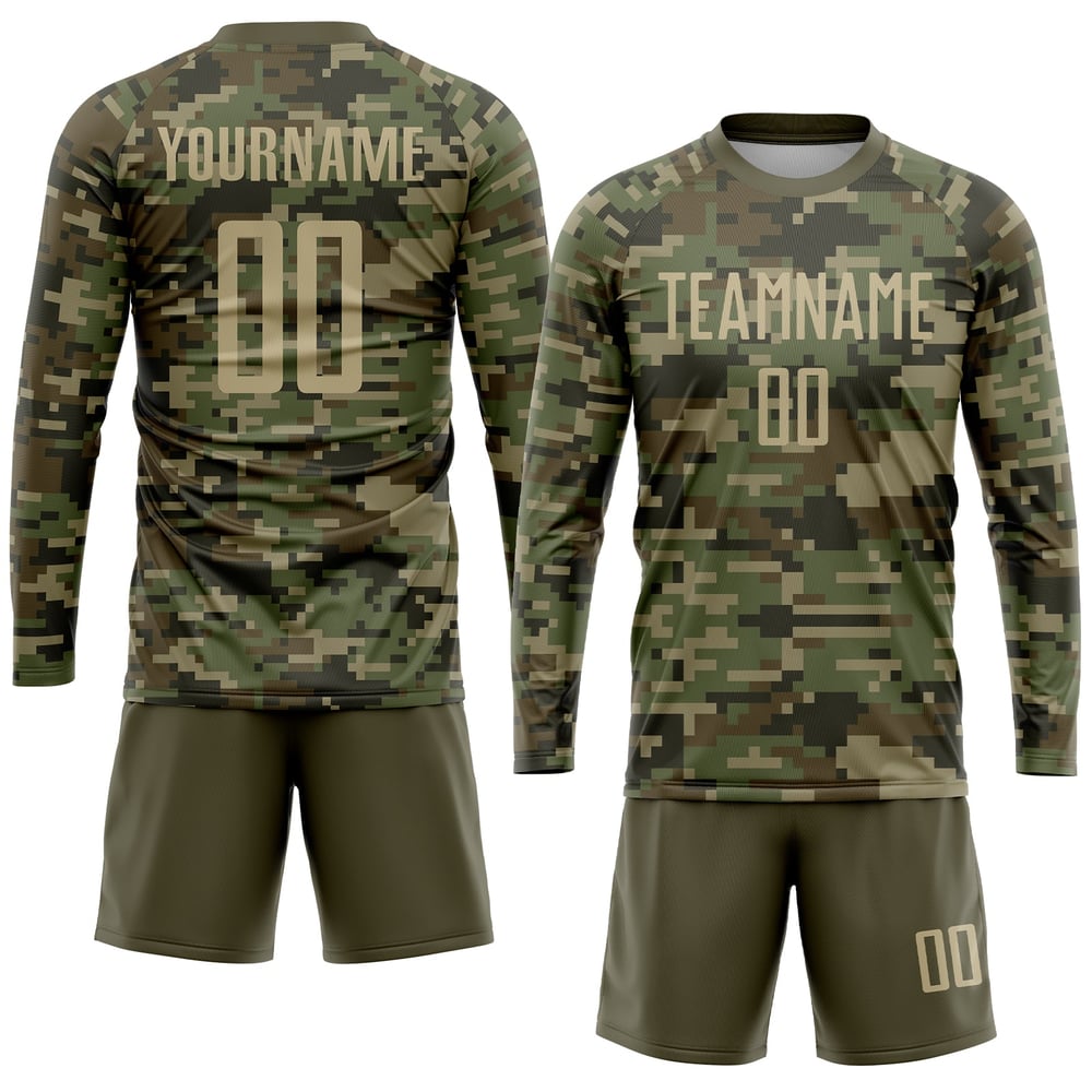 Sublimation Soccer Jersey Uniform Service Camo To Gold-Olive Custom Salute Vegas