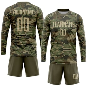 Sublimation Soccer Jersey Uniform Service Camo To Gold-Olive Custom Salute Vegas