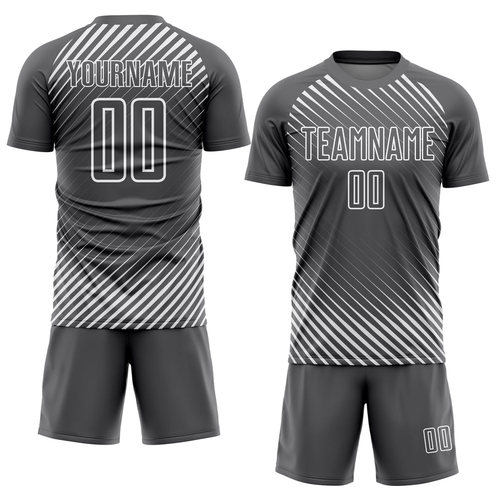 Maillot de football personnalisé à sublimation, lignes diagonales grises et blanches