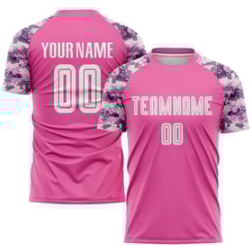 Maillot de football personnalisé à sublimation rose et blanc camouflage