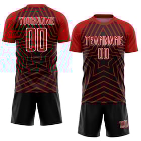 Camiseta de fútbol personalizada con estrellas de sublimación rojo-blanco, uniforme negro