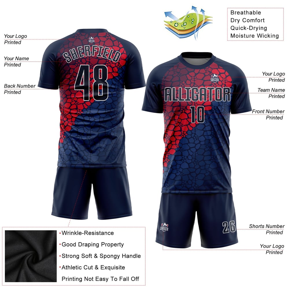 Jersey Sublimation Soccer Navy Navy-Red Uniform Custom