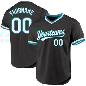 Camiseta de béisbol negra auténtica personalizada en blanco y verde azulado
