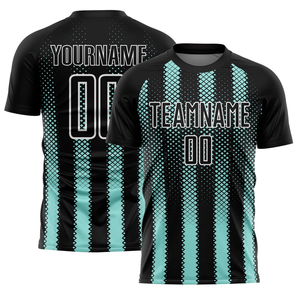 Form Uniform Custom Schwarz Fußball Eis Blau-Weiß Jersey Geometrische Sublimation