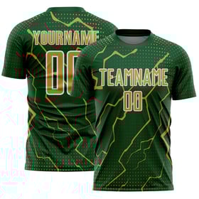 Maglia da calcio verde fulmine personalizzata con stampa a sublimazione, vecchia uniforme, oro-bianco