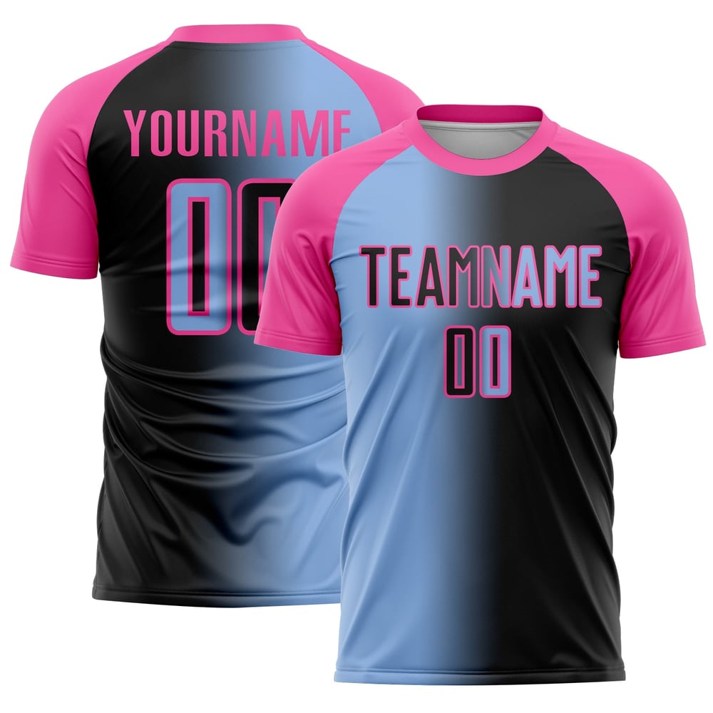 Gradient Sublimation Fußball Jersey Schwarz Licht Uniform Custom Fashion Blau-Pink