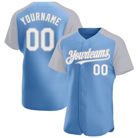Raglan Authentic Custom White-Gray Baseball Jersey Light Blue Sleeves