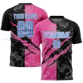 Sublimation Pattern Blue Light Graffiti Uniform Scratch Custom Black-Pink Soccer Jersey