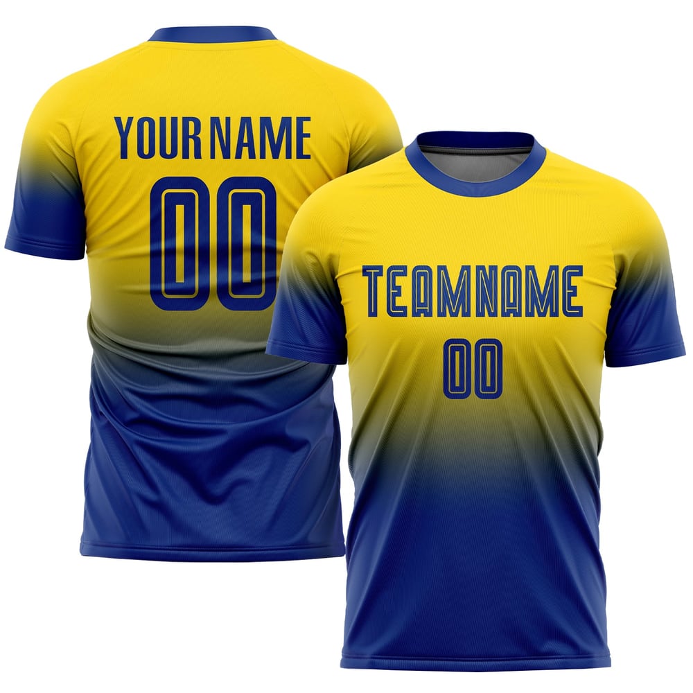 Fashion Jersey Sublimation Uniform Gold Royal Soccer Fade Custom