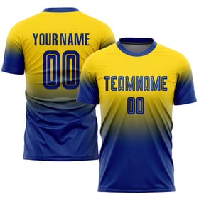 Fashion Jersey Sublimation Uniform Gold Royal Soccer Fade Custom