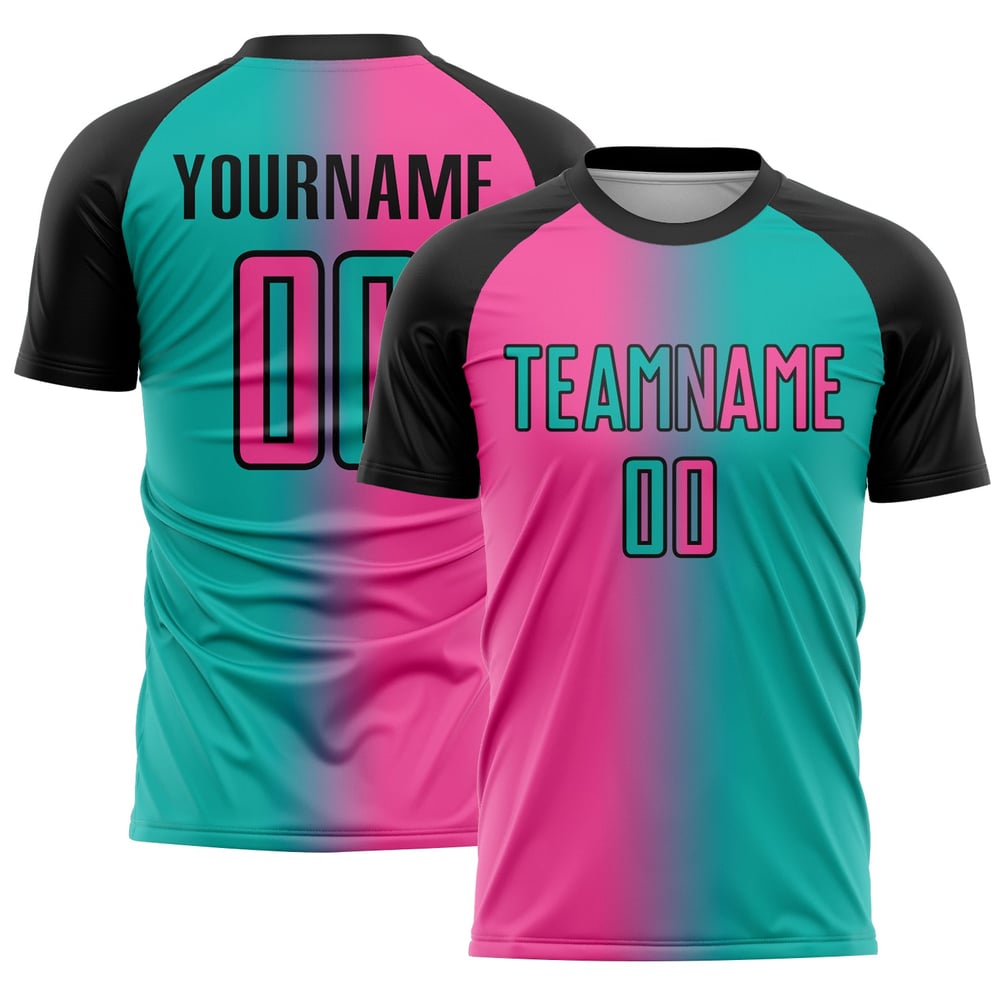 Mode Uniform Aqua Benutzerdefinierte Gradienten Rosa-Schwarz Jersey Sublimation Fußball