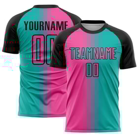 Mode Uniform Aqua Benutzerdefinierte Gradienten Rosa-Schwarz Jersey Sublimation Fußball