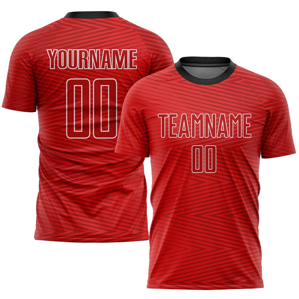 Maillot de football personnalisé à sublimation rouge et noir