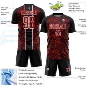 Sublimation Black Fluid Custom Red-White Abstract Soccer Uniform Jersey
