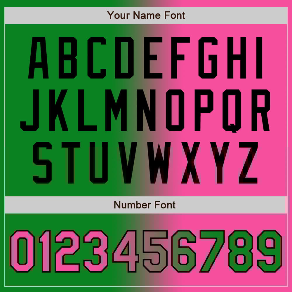 Camiseta de béisbol auténtica, verde, rosa y negra, con degradado, personalizada y a la moda.