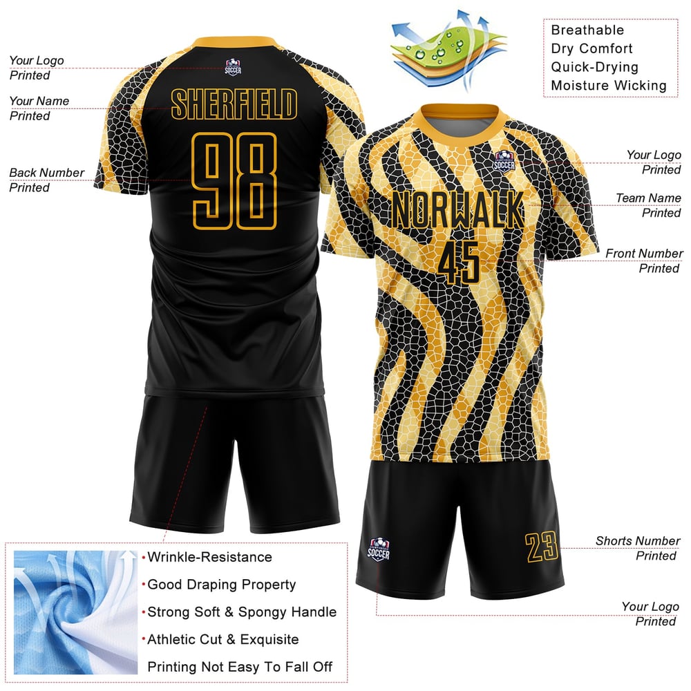 Soccer Uniform Jersey Gold Animal Print Black Custom Sublimation