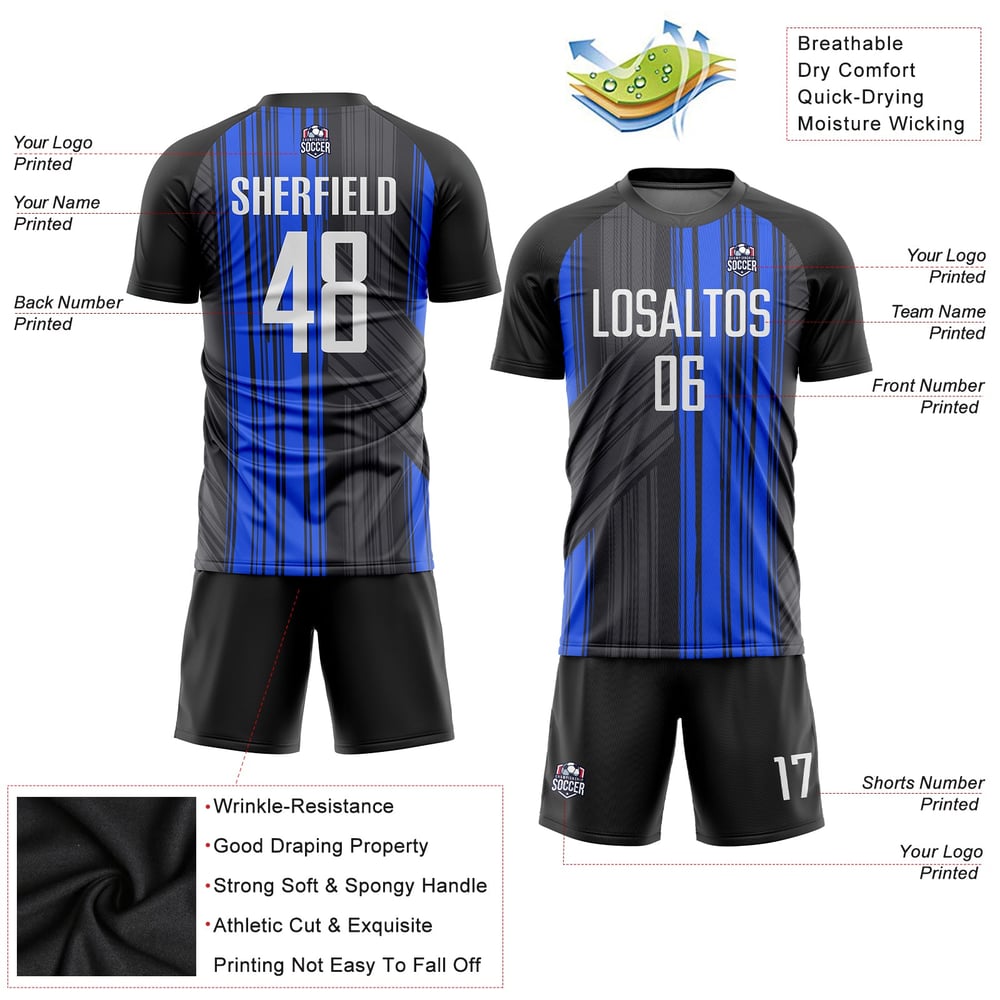 White-Royal Black Sublimation Jersey Soccer Custom Uniform