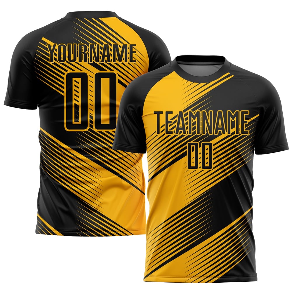 Uniform Black Custom Gold Soccer Sublimation Jersey