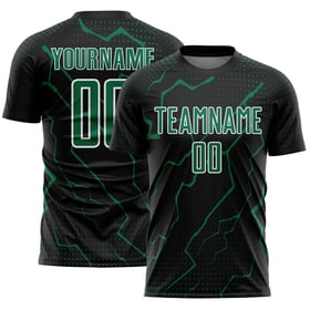 Maglia da calcio personalizzata verde-bianca Kelly Black Lightning con stampa a sublimazione