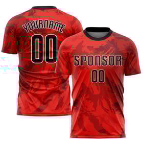 Jersey Sublimation Custom Red Black-White Soccer Uniform