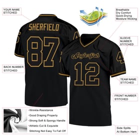 Black Throwback Mesh Authentic Jersey Football Gold Custom Black-Old