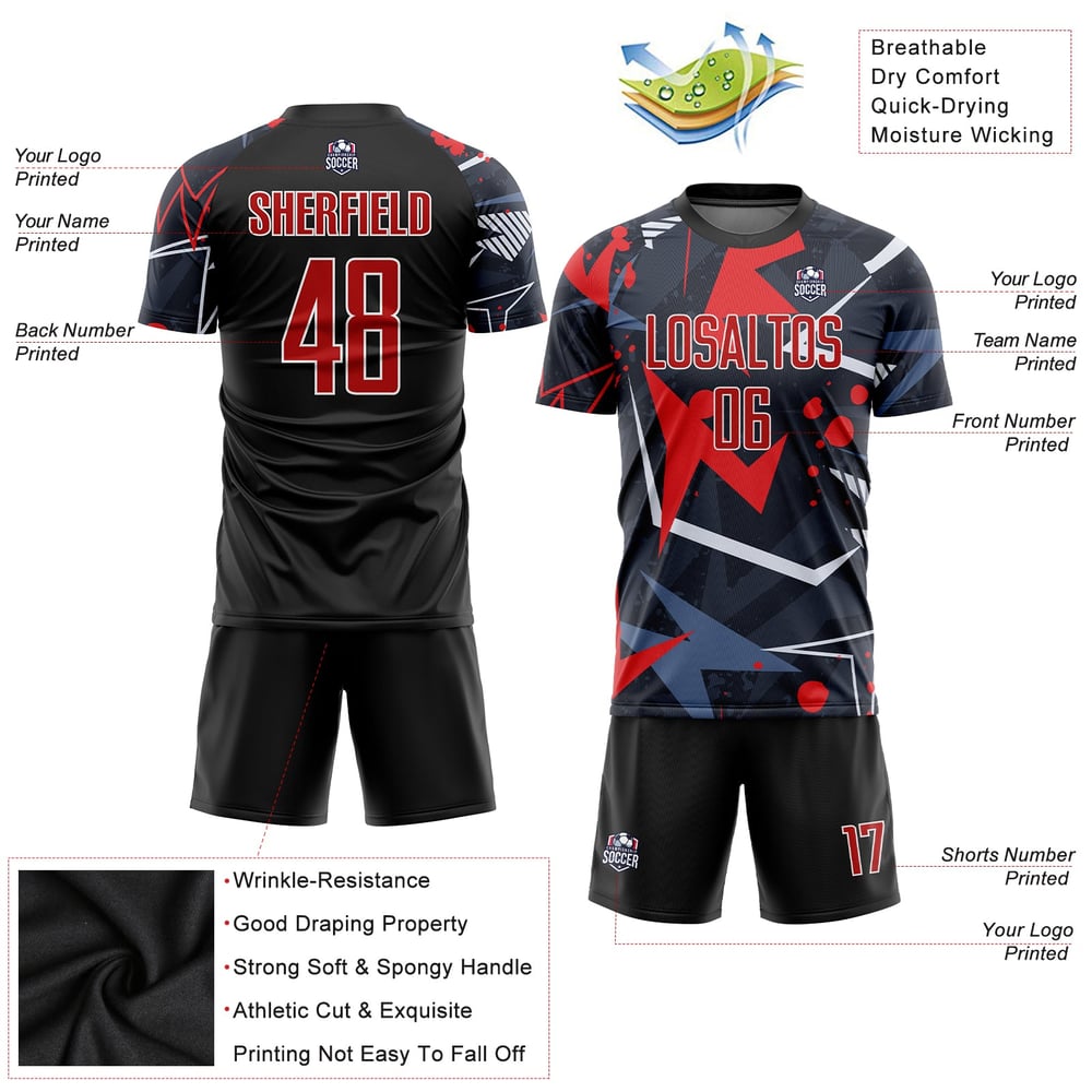 Red-White Soccer Custom Black Uniform Jersey Sublimation