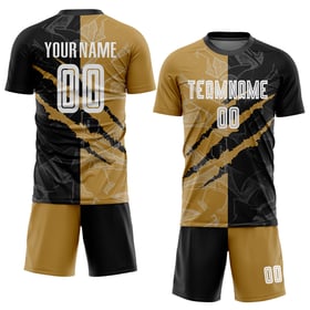 White Sublimation Black-Old Pattern Custom Soccer Scratch Jersey Gold Uniform Graffiti