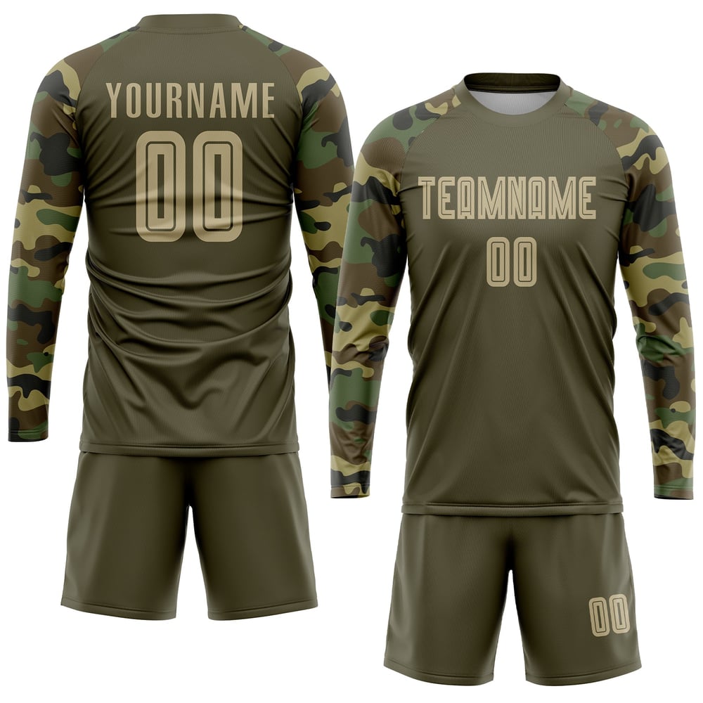 Soccer Service Vegas Sublimation To Uniform Jersey Custom Olive Gold-Camo Salute