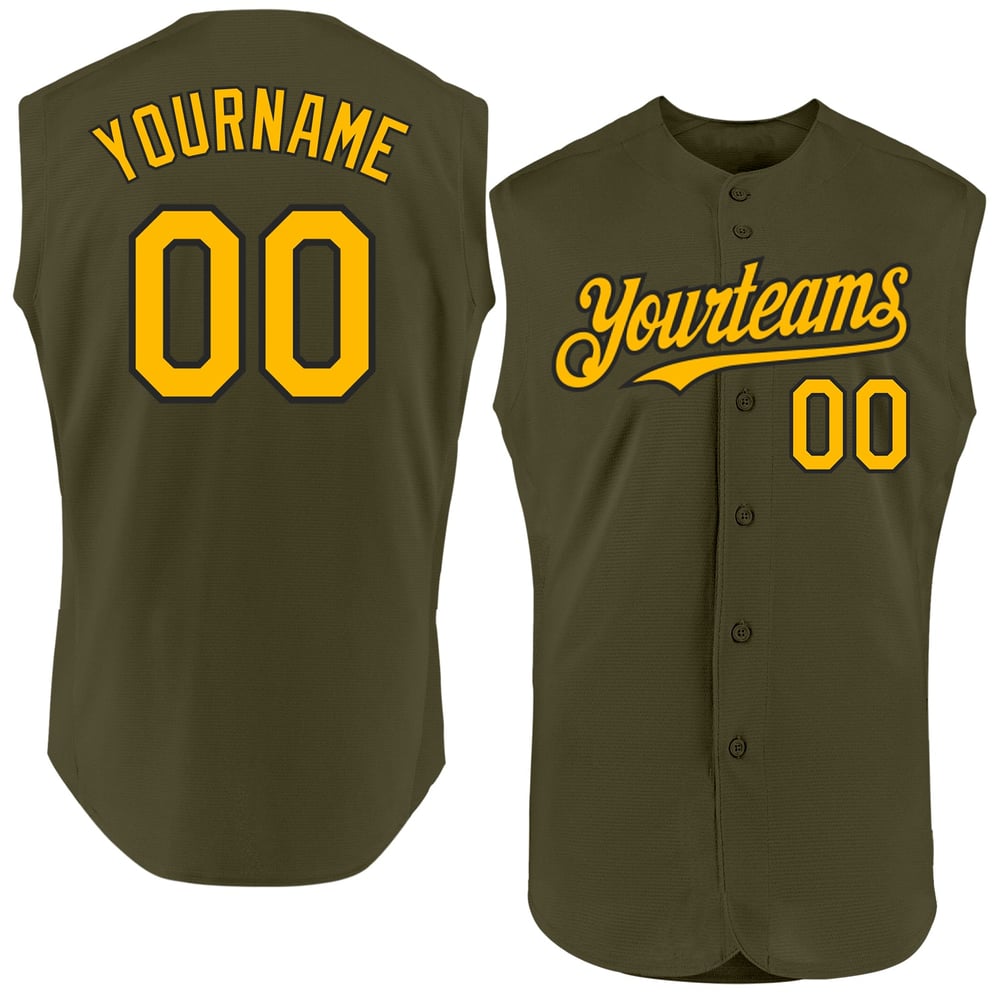 Sleeveless Gold-Black Jersey Service To Olive Authentic Salute Baseball Custom