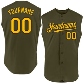 Sleeveless Gold-Black Jersey Service To Olive Authentic Salute Baseball Custom