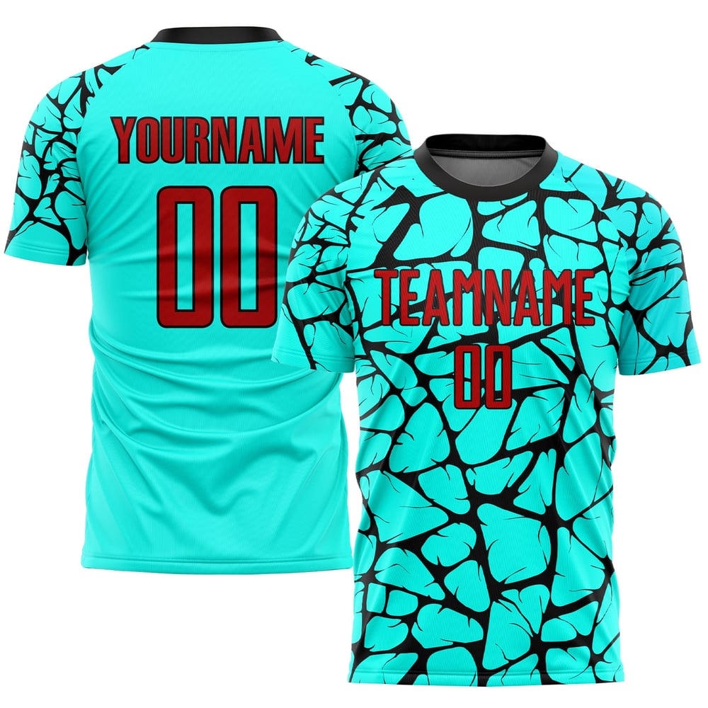 Sublimation Red-Black Soccer Uniform Jersey Aqua Custom